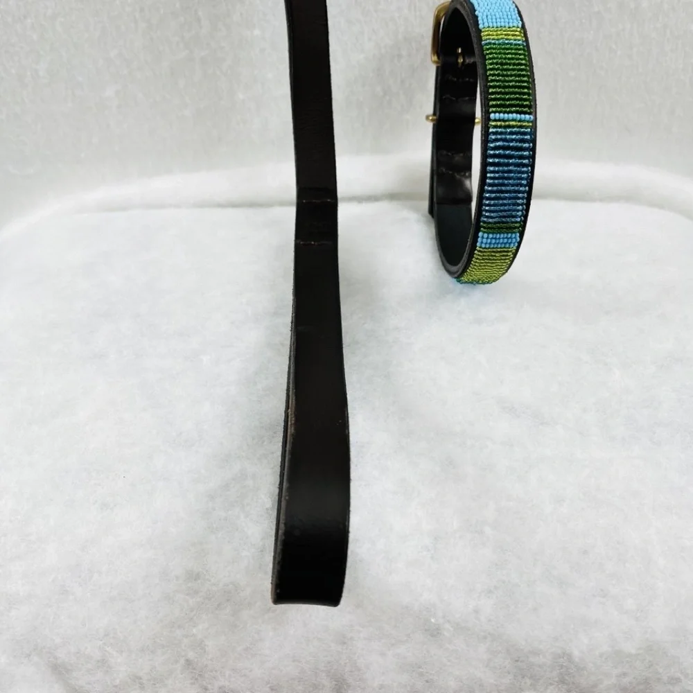 The Kenyon Collection Lagoon Beaded Leather Dog Lead and Collar NWOT